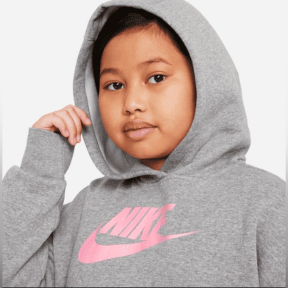 Girls Nike Sportswear Club Fleece Hoodie Carbon Heather/Artic Punch